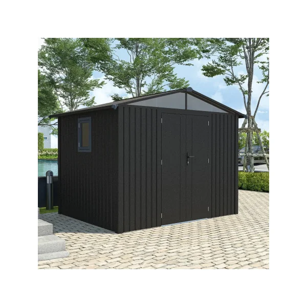 Abri de Jardin métal Anthracite HAUT DE GAMME Double Pente 7,05 m² + Kit Ancrage Abri métallique