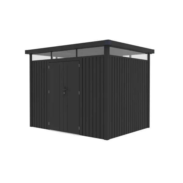 Abri de Jardin métal Anthracite HAUT DE GAMME Monopente 6,76 m² + Kit Ancrage Abri métallique