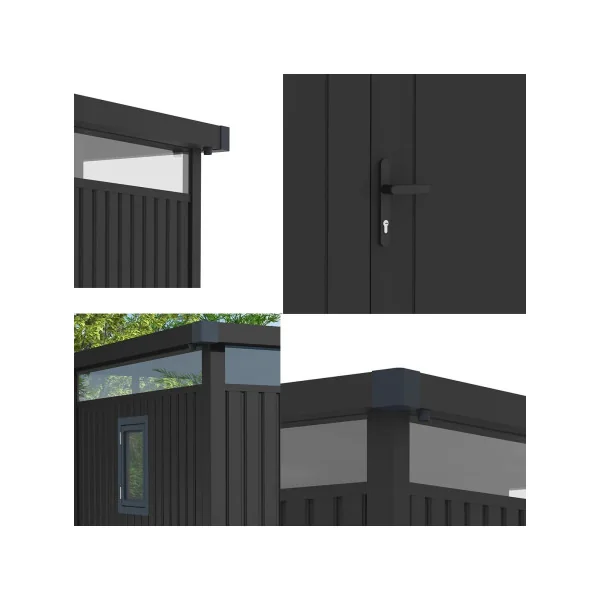Abri de Jardin métal Anthracite HAUT DE GAMME Monopente 6,76 m² + Kit Ancrage Abri métallique