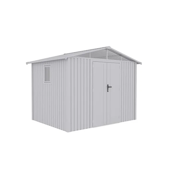 Abri de Jardin métal Blanc Alu HAUT DE GAMME Double Pente 7,05 m² + Kit Ancrage Abri métallique
