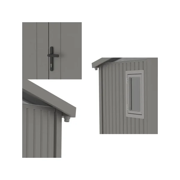Abri de Jardin métal Gris Alu HAUT DE GAMME Monopente 4,22 m² + Kit Ancrage Abri métallique