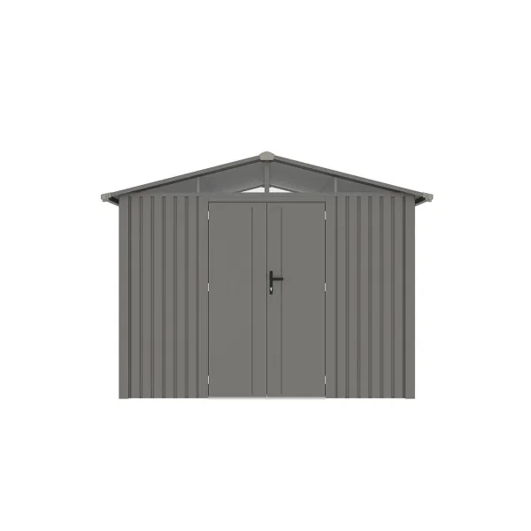 Abri de Jardin métal Gris Taupe HAUT DE GAMME Double Pente 7,05 m² + Kit Ancrage Abri métallique