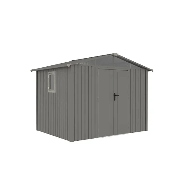 Abri de Jardin métal Gris Taupe HAUT DE GAMME Double Pente 7,05 m² + Kit Ancrage Abri métallique
