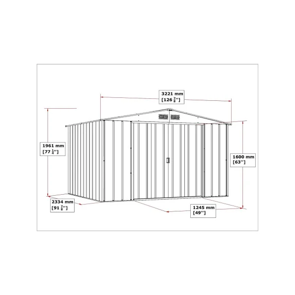 Abri de Jardin Métal Vert 7,75 m² + kit ancrage Abri Métallique Stockage Bois outillage