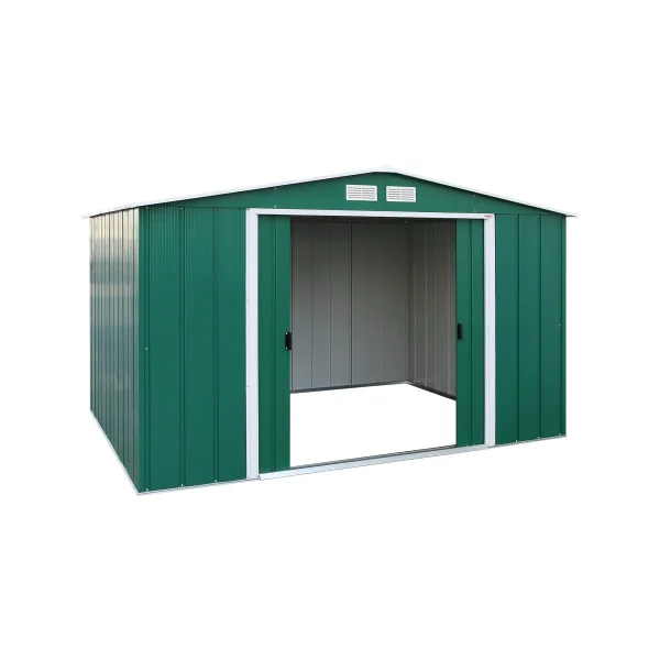 Abri de Jardin Métal Vert 7,75 m² + kit ancrage Abri Métallique Stockage Bois outillage