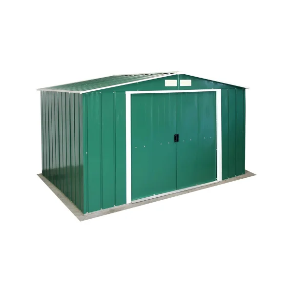 Abri de Jardin Métal Vert 7,75 m² + kit ancrage Abri Métallique Stockage Bois outillage