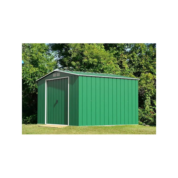 Abri de Jardin Métal Vert 9,69 m² + kit ancrage Abri Métallique Stockage Bois outillage