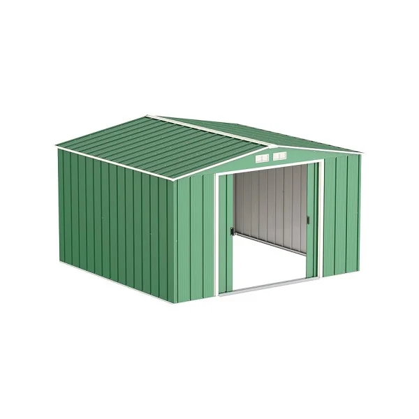 Abri de Jardin Métal Vert 9,69 m² + kit ancrage Abri Métallique Stockage Bois outillage