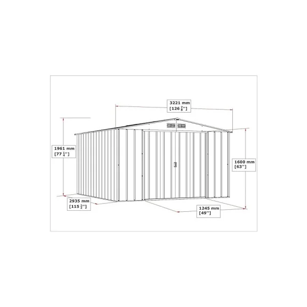 Abri de Jardin Métal Vert 9,69 m² + kit ancrage Abri Métallique Stockage Bois outillage