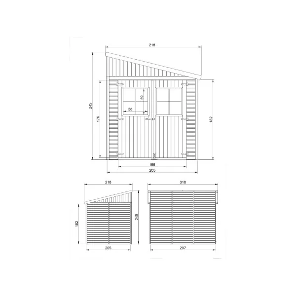 Abri jardin Adossé 6,86m² Bois Massif Pin et Epicéa 17 mm