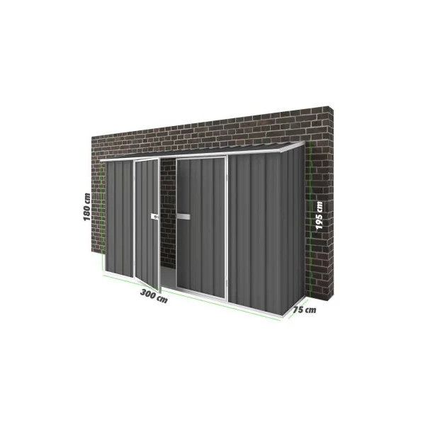 Abri Métal Gris Ardoise 2,25 m² A Adosser à Un Mur Haute Qualité Large Porte Armoire Jardin Métallique