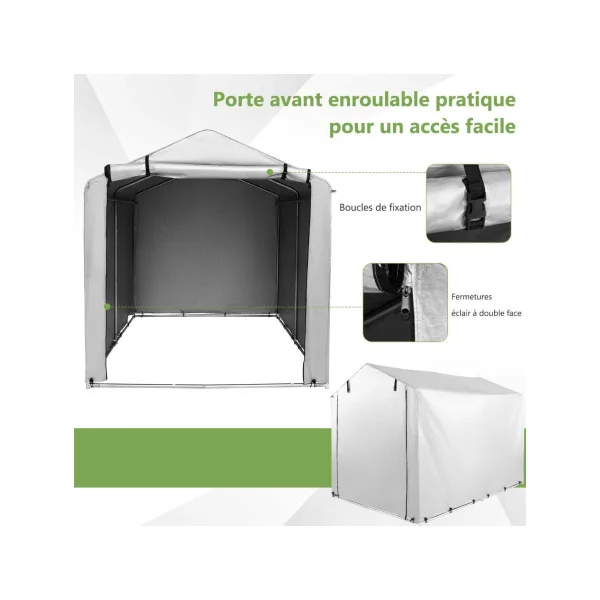 Abri Vélo Gris 3,48 m² Tubes Galvanisés Abri Moto Stockage Vélo Abri Extérieur