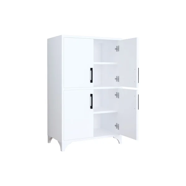 Armoire Basse Blanche 4 Portes 4 Etagères Meuble de Rangement Salon ou Chambre
