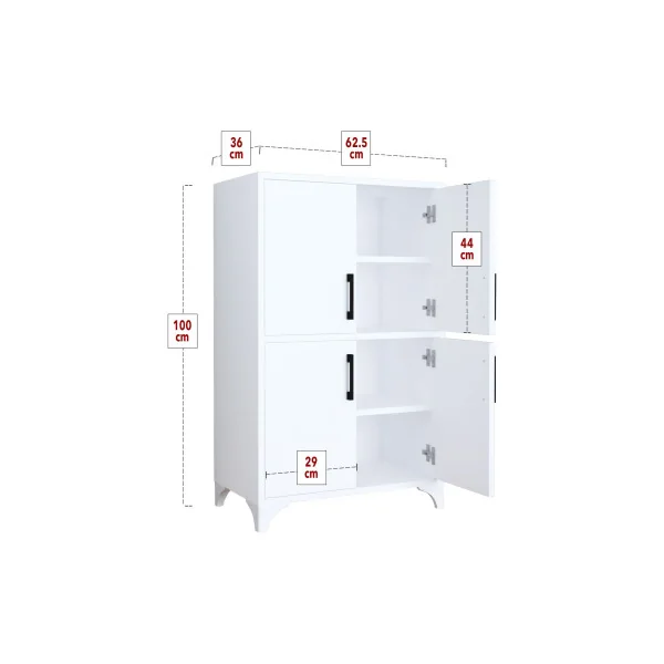 Armoire Basse Blanche 4 Portes 4 Etagères Meuble de Rangement Salon ou Chambre