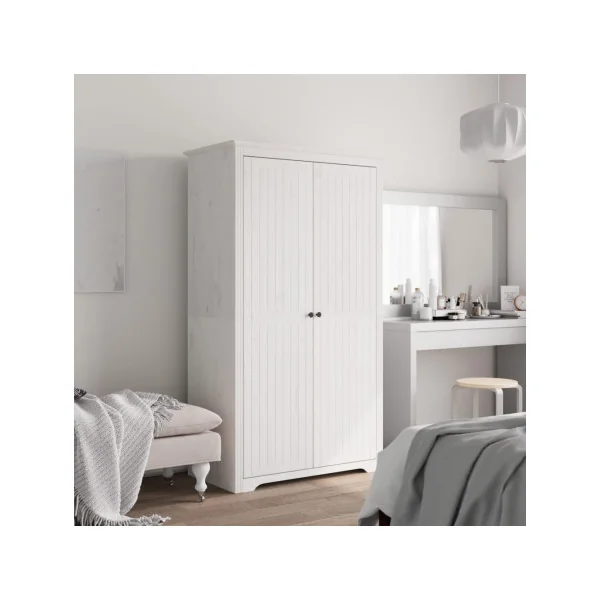Armoire Blanche 2 Portes en Pin Massif Dressing Blanc Armoire Chambre Moderne