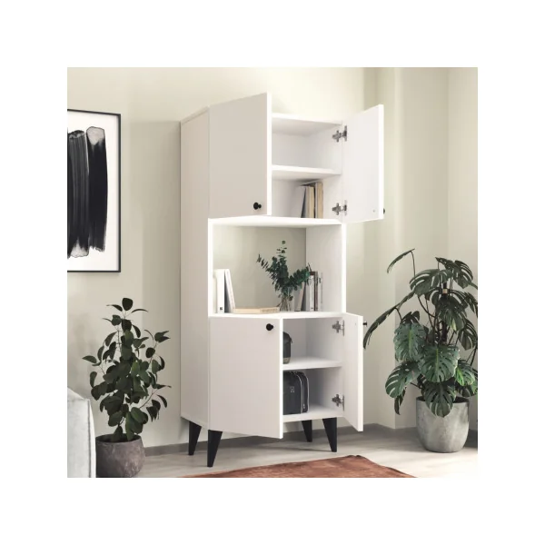 Armoire Blanche 4 Portes 5 Etagères Meuble de Rangement Salon Chambre