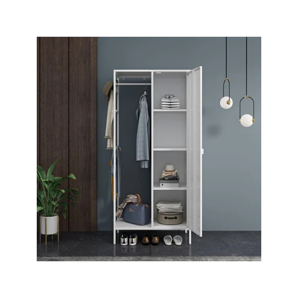 Armoire Blanche en Acier Penderie Ouverte Chambre 4 Etagères