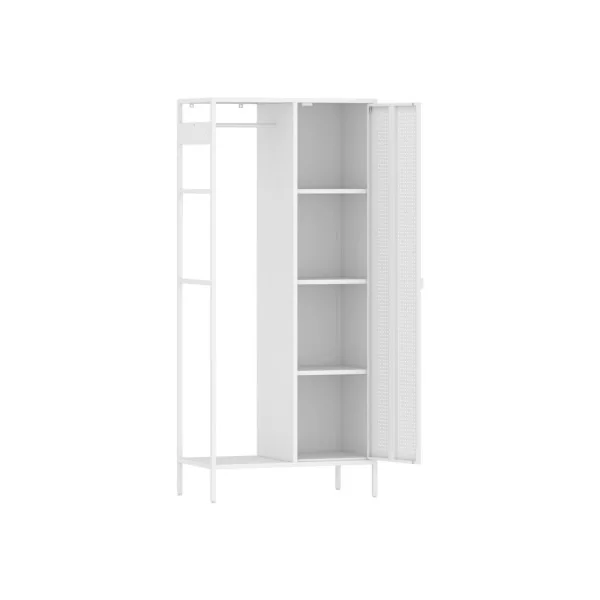 Armoire Blanche en Acier Penderie Ouverte Chambre 4 Etagères
