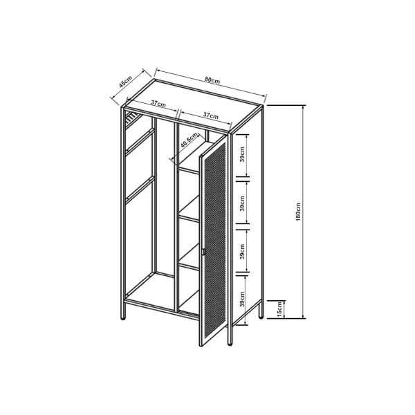 Armoire Blanche en Acier Penderie Ouverte Chambre 4 Etagères