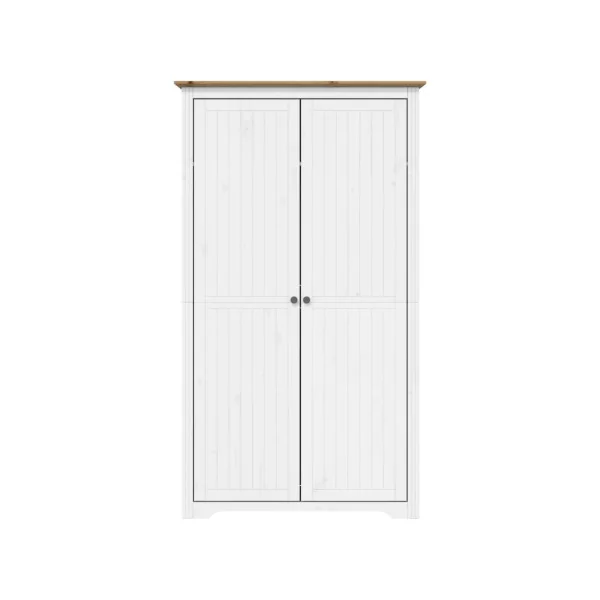 Armoire Blanche et Bois 2 Portes en Pin Massif Dressing Blanc Armoire Chambre Moderne