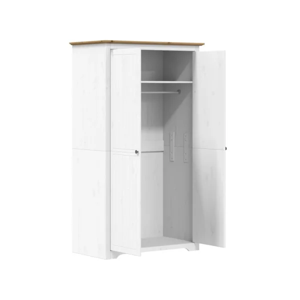 Armoire Blanche et Bois 2 Portes en Pin Massif Dressing Blanc Armoire Chambre Moderne