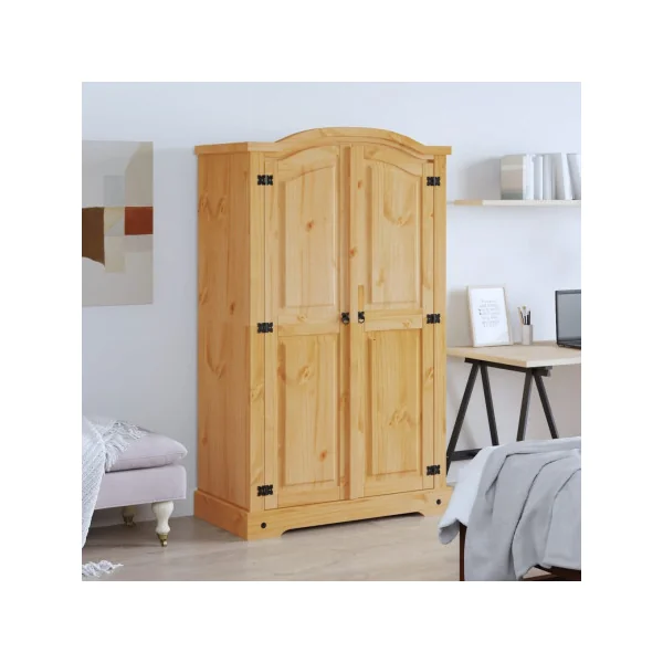 Armoire Bois de Pin 2 Portes Dressing Armoire Chambre Garde Robe