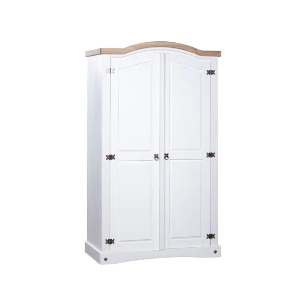 Armoire Bois de Pin Blanc et Marron 2 Portes Dressing Armoire Chambre Garde Robe