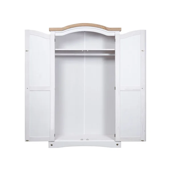 Armoire Bois de Pin Blanc et Marron 2 Portes Dressing Armoire Chambre Garde Robe