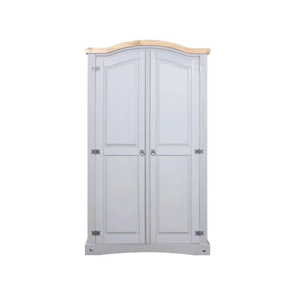 Armoire Bois de Pin Gris et Marron 2 Portes Dressing Armoire Chambre Garde Robe
