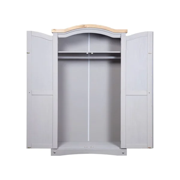 Armoire Bois de Pin Gris et Marron 2 Portes Dressing Armoire Chambre Garde Robe