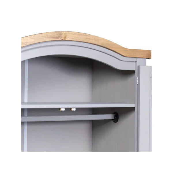 Armoire Bois de Pin Gris et Marron 2 Portes Dressing Armoire Chambre Garde Robe