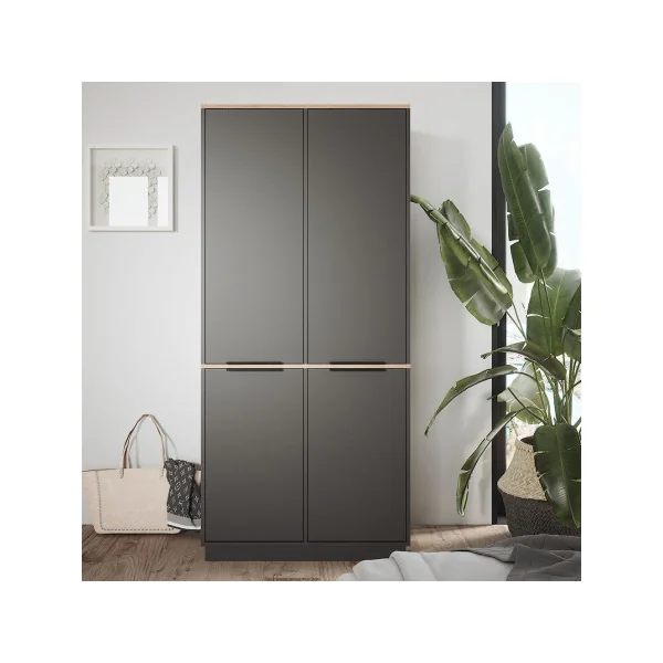 Armoire Chambre Anthracite et Chêne Armoire avec 14 Etagères Rangement Vêtement Dressing