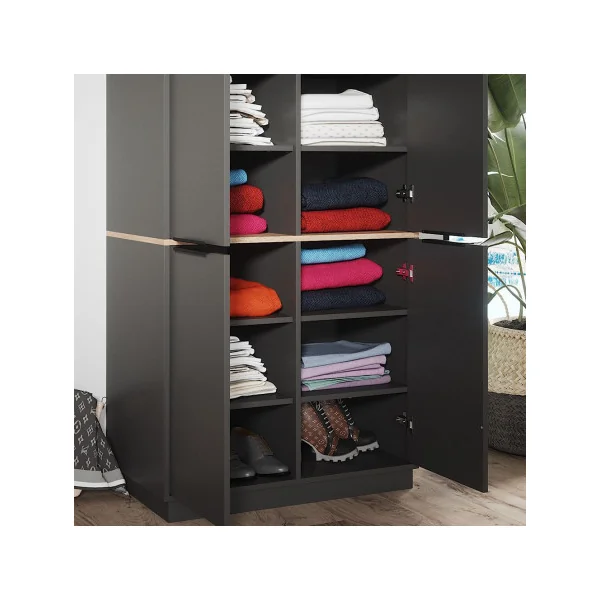 Armoire Chambre Anthracite et Chêne Armoire avec 14 Etagères Rangement Vêtement Dressing