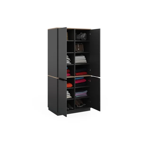 Armoire Chambre Anthracite et Chêne Armoire avec 14 Etagères Rangement Vêtement Dressing