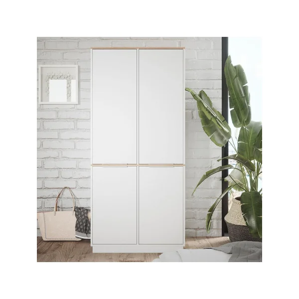 Armoire Chambre Blanc et Chêne Armoire avec 14 Etagères Rangement Vêtement Dressing