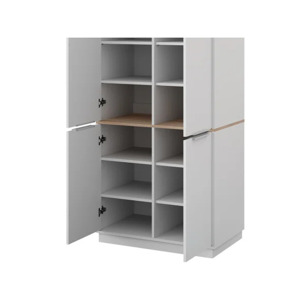 Armoire Chambre Blanc et Chêne Armoire avec 14 Etagères Rangement Vêtement Dressing