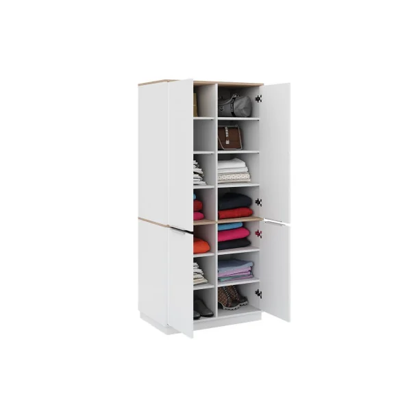 Armoire Chambre Blanc et Chêne Armoire avec 14 Etagères Rangement Vêtement Dressing