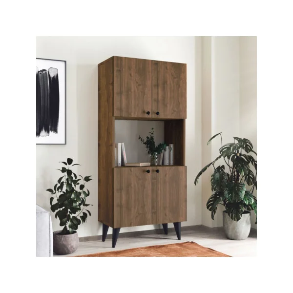 Armoire Chêne Foncé 4 Portes 5 Etagères Meuble de Rangement Salon Chambre