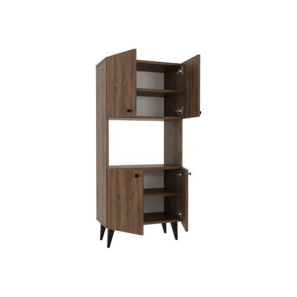 Armoire Chêne Foncé 4 Portes 5 Etagères Meuble de Rangement Salon Chambre
