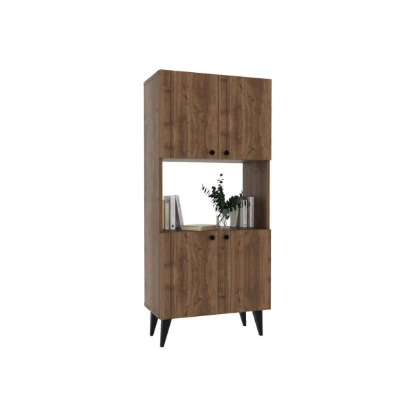 Armoire Chêne Foncé 4 Portes 5 Etagères Meuble de Rangement Salon Chambre