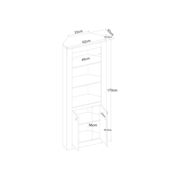 Armoire d'Angle Chêne 2 Portes et 5 Etagères Armoire Chambre Armoire Salon avec Etagère