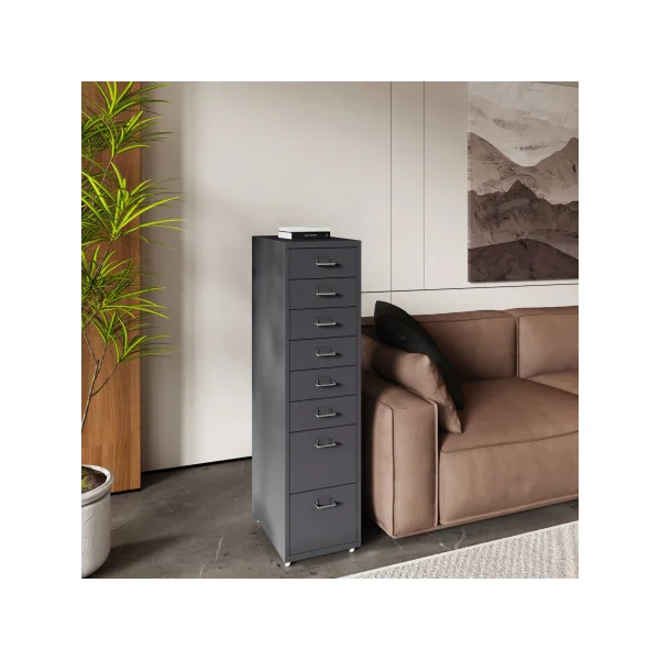 Armoire de Bureau Gris Mobile Caisson de Bureau à Roulettes 8 Tiroirs