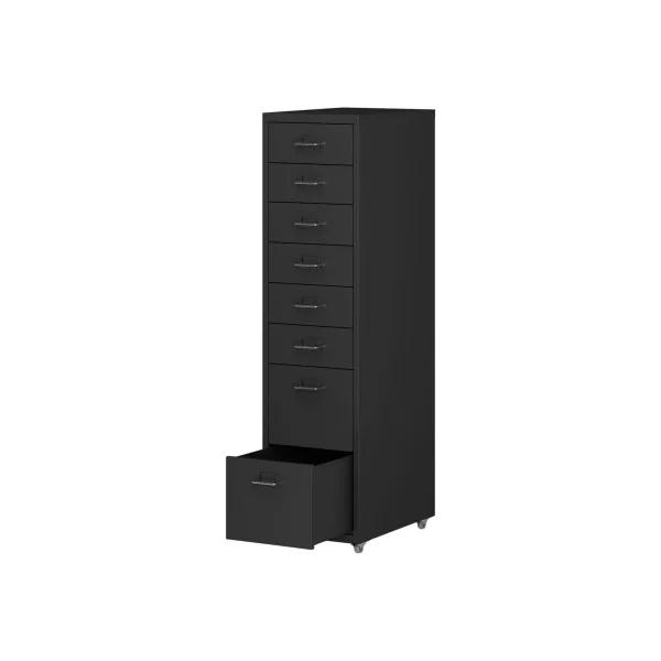 Armoire de Bureau Noir Mobile Caisson de Bureau à Roulettes 8 Tiroirs