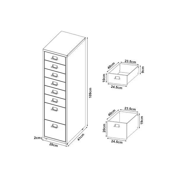 Armoire de Bureau Noir Mobile Caisson de Bureau à Roulettes 8 Tiroirs