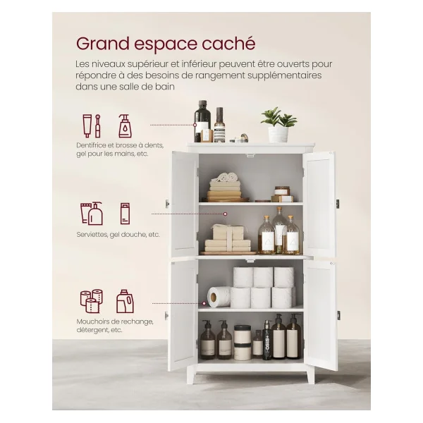 Armoire de Cuisine Armoire de Salle de Bain 4 Portes Blanche Etagères Réglables