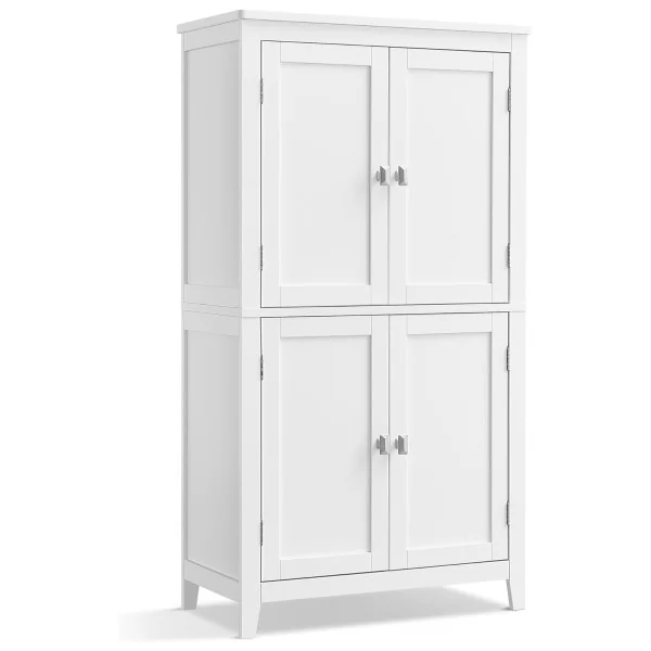 Armoire de Cuisine Armoire de Salle de Bain 4 Portes Blanche Etagères Réglables