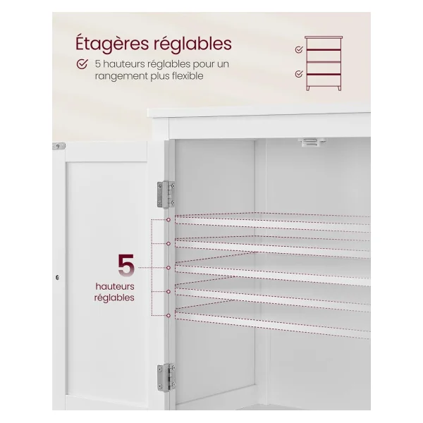 Armoire de Cuisine Armoire de Salle de Bain 4 Portes Blanche Etagères Réglables