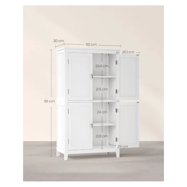 Armoire de Cuisine Armoire de Salle de Bain 4 Portes Blanche Etagères Réglables