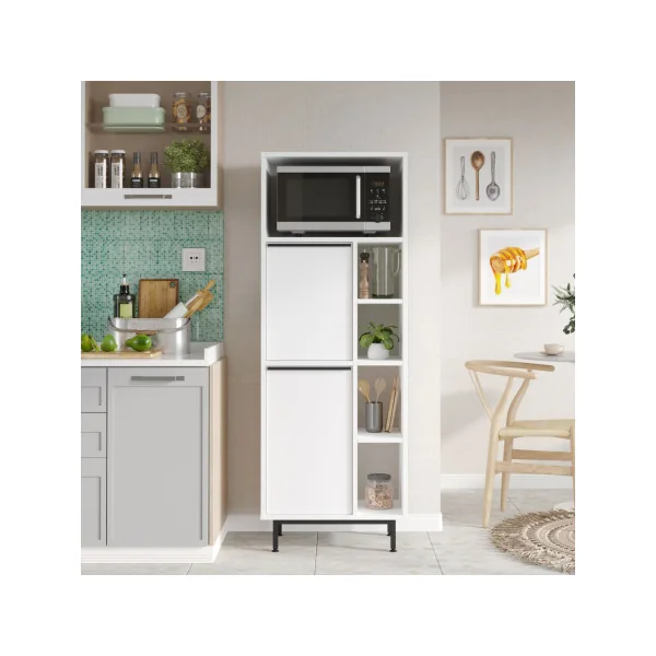 Armoire de Cuisine Blanc 9 Compartiments Meuble Rangement Salon