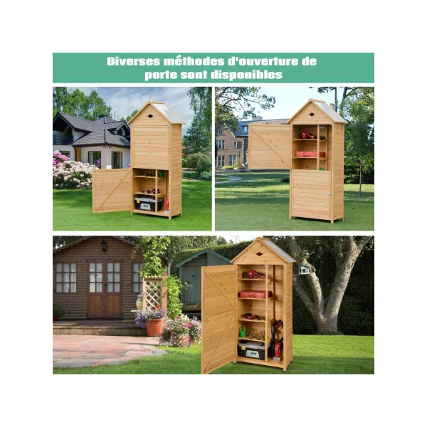Armoire de Jardin en Sapin Massif avec 5 Etagères Armoire en Bois Toit en Tôle Galvanisé